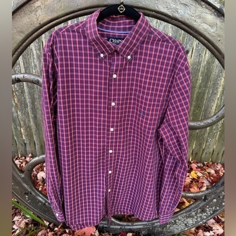 Chaps Men’s Button Down‎ Long Sleeve Shirt (Red & Blue Plaid)
